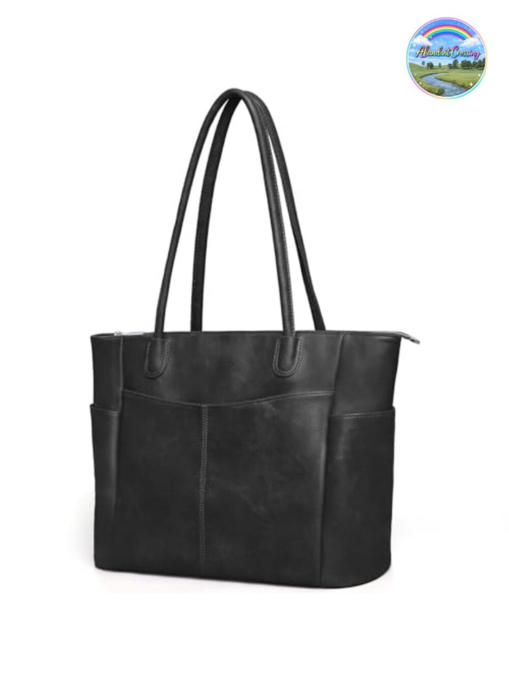 Large Vegan Leather Tote Bag for Women 23L Zipper Multi-Pocket Work Purse